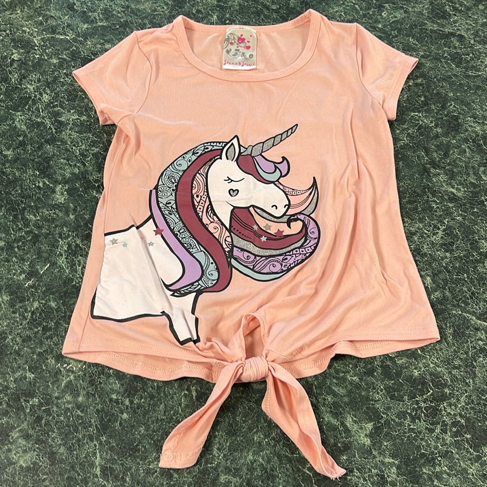 Jenna and Jessie Unicorn peach tie up shirt size 7